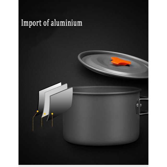 Juego al aire libre para acampar Venta caliente Juego de ollas para exteriores 2-3 personas Juego de vajilla de tetera para acampar Utensilios de cocina de tres piezas